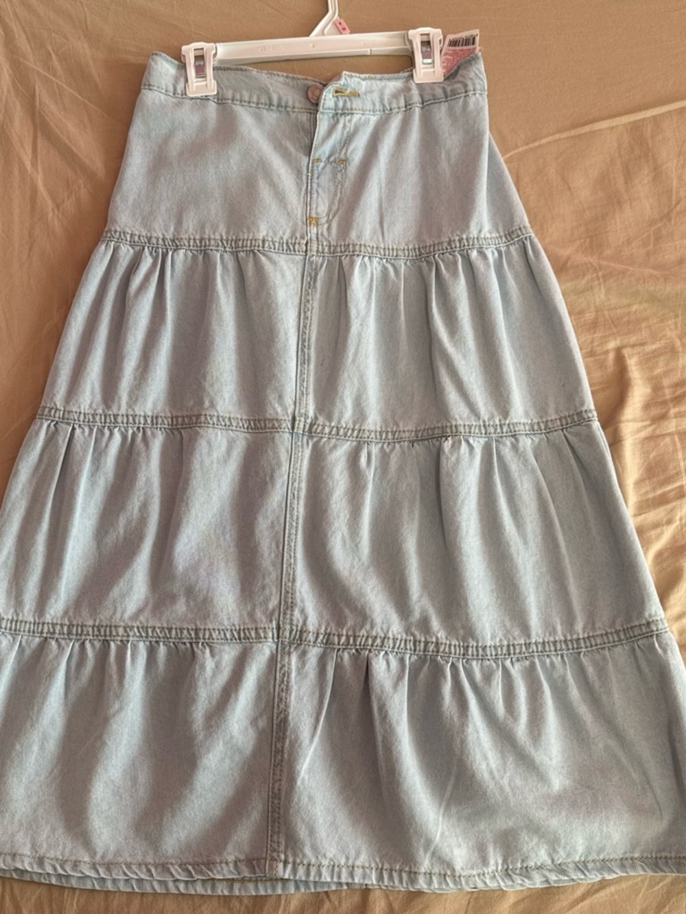 Light Blue Tiered Denim Skirt for Kids - Casual Pull-On